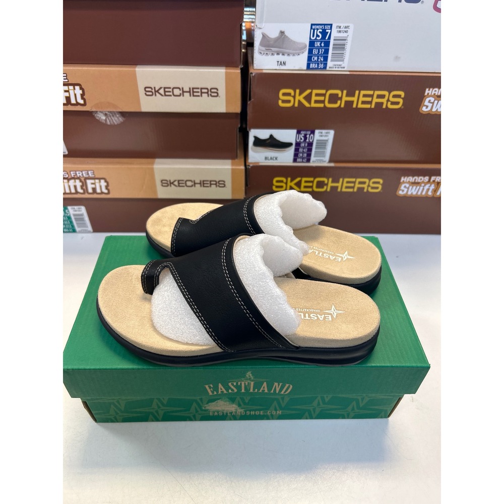 Eastland Dallas Sandals Women Size 7 Black Toe Loop Slide Comfort 0659